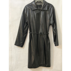 ELLEN TRACY Leather Dark Brown Single Breasted Lined Long Coat MSRP $700+ | L